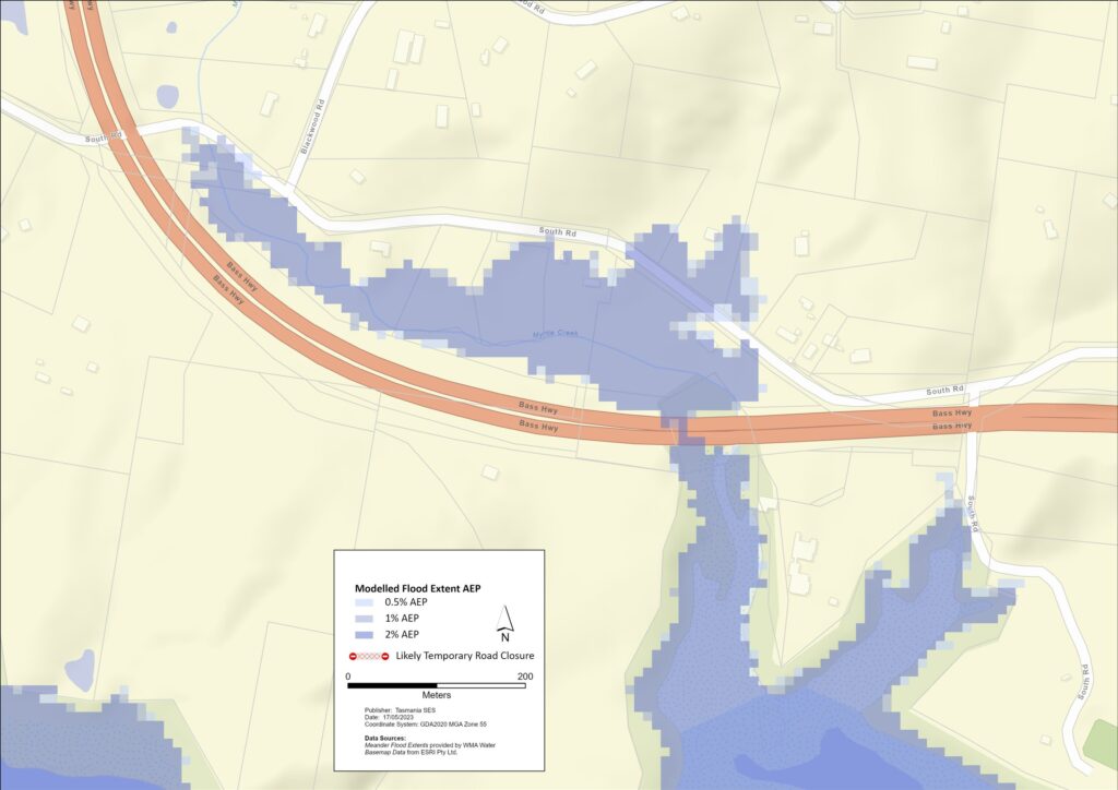 West Ulverstone Bass Highway South Road flood map