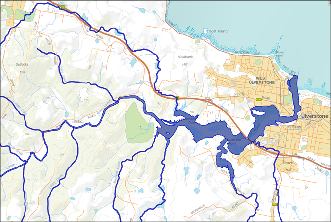 West Ulverstone and lower Leven River overview map