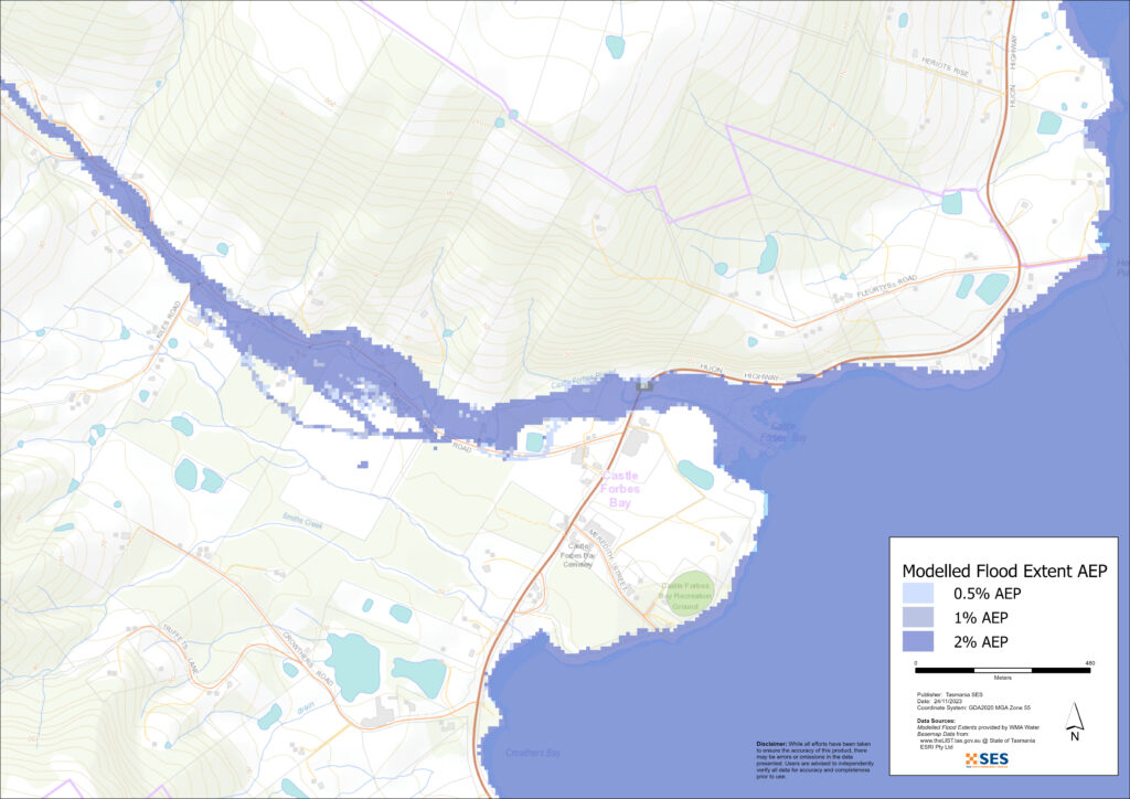 Castle Forbes Bay flood map