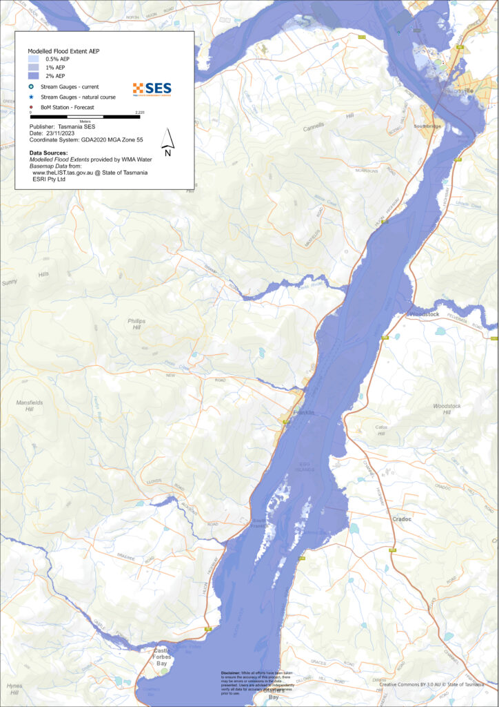 Franklin to Port Huon flood map overview