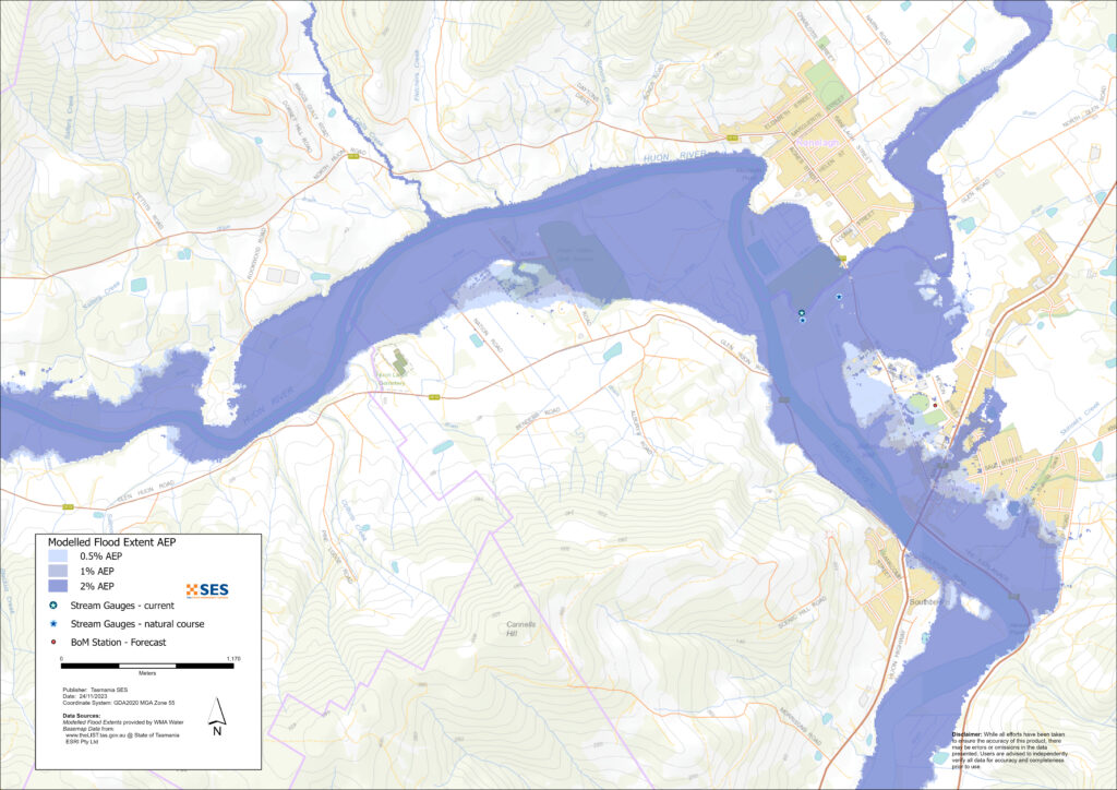 Glen Huon East and Huonville flood map