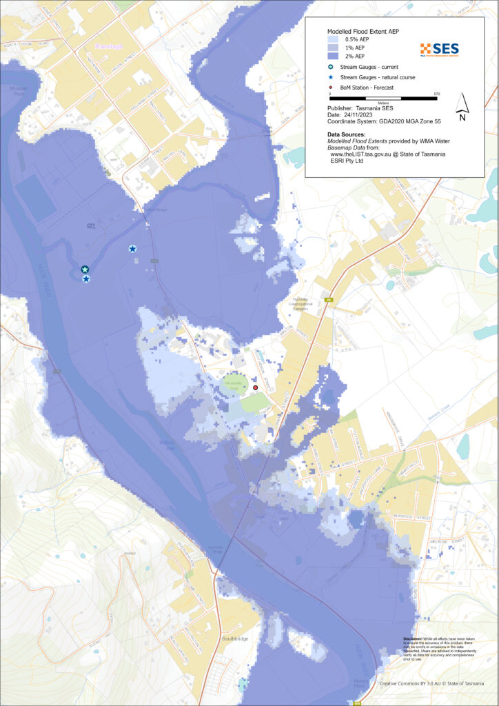 Huonville flood map
