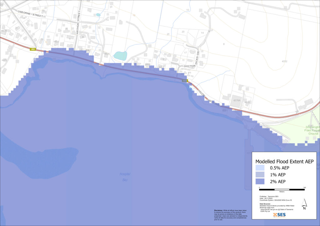 Port Huon flood map detail