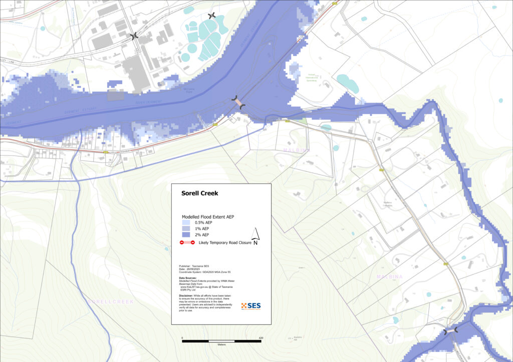 Sorell Creek flood map